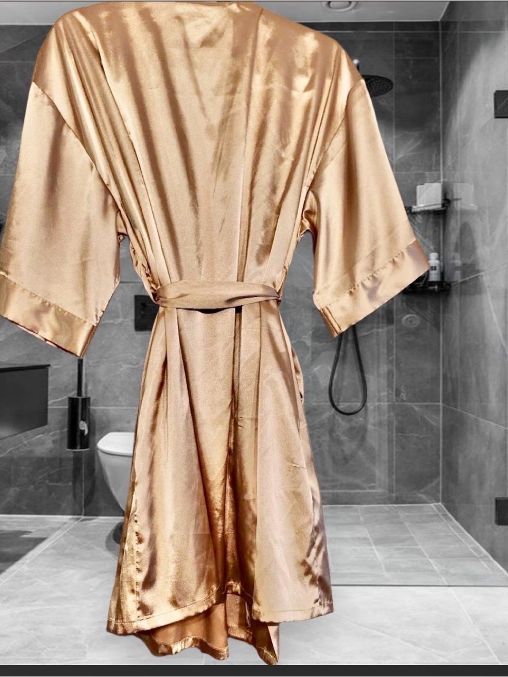 Turquaz Satin Kimono Robe above knee length - champagne gold shimmer Women SM - Picture 2 of 5